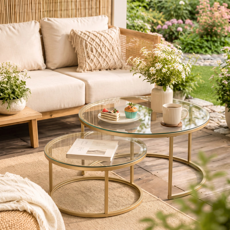 Round Glass Outdoor Coffee Table - 80 cm W 80 cm D