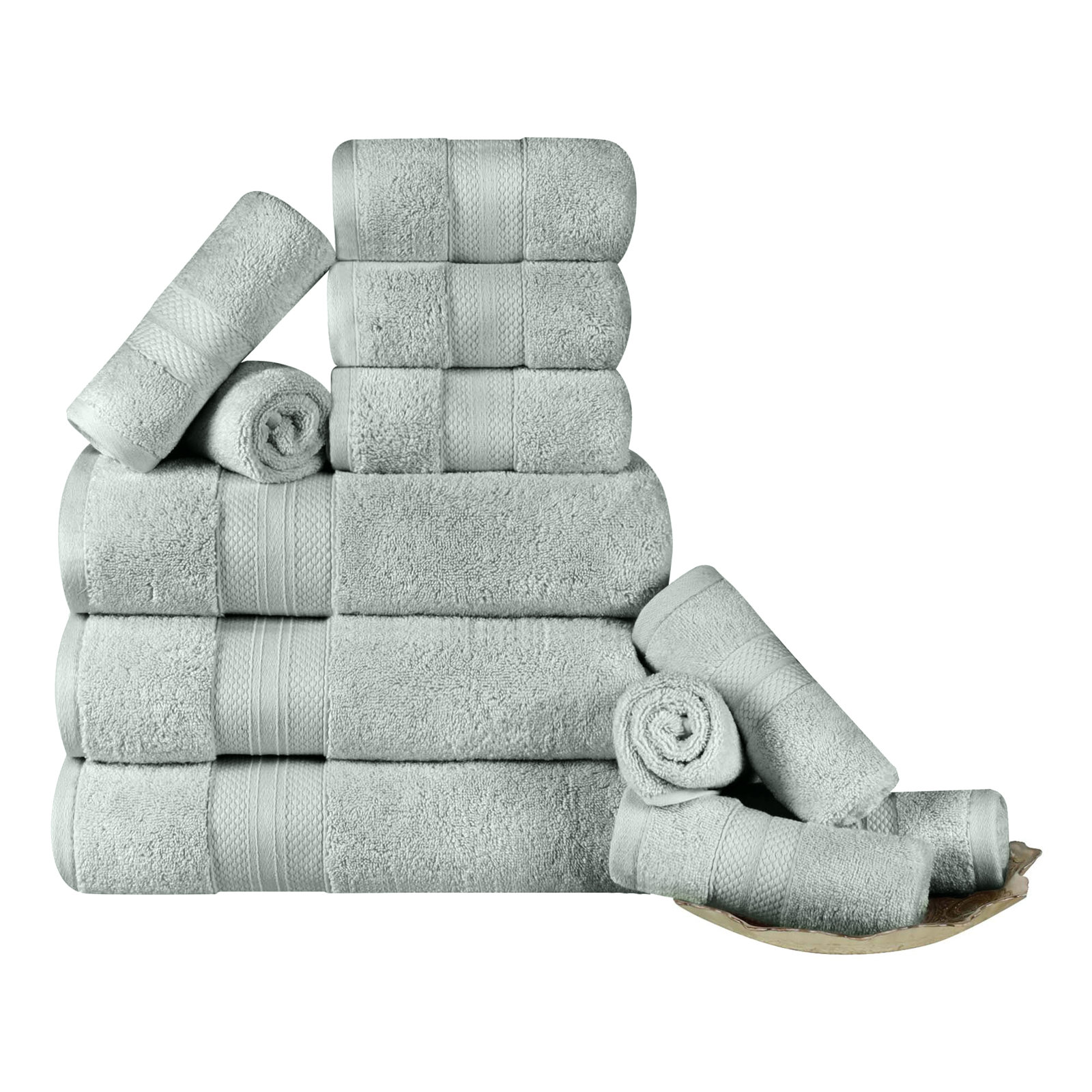 Finnian Ultra-Plush Heavyweight, 100% Turkish Towel Collection, Olive Green, 12 Piece Towel Set