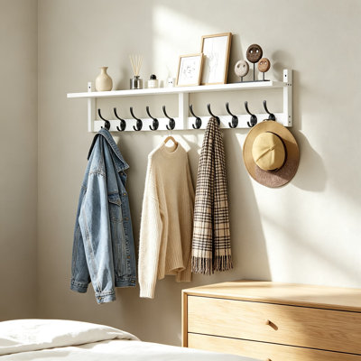 Crochets muraux en bois avec tablette, support de rangement mural décoratif, crochets robustes pour suspendre manteaux, chapeaux, clés, sacs, foulards, idéal pour le vestibule, la chambre à coucher, le placard