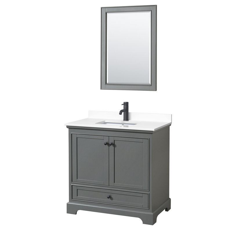 Deborah 36'' Single Bathroom Vanity with Marble Top, Carrara Cultured Marble, Dark Gray, Polished Chrome