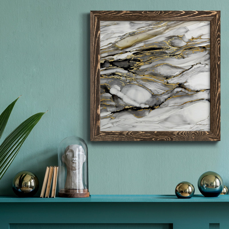 Marbré or I - peinture sur toile encadrée, H 30,5 po x l 30,5 po x P 1,5 po, Toile encadrée argentée