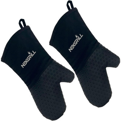 Gant de cuisine en silicone Nexgrill, gant de barbecue résistant à la chaleur avec boucle de suspension, gant de barbecue antidérapant pour la cuisine, la cuisson et les grillades en plein air, noir - 130-0025 (paquet de 2)