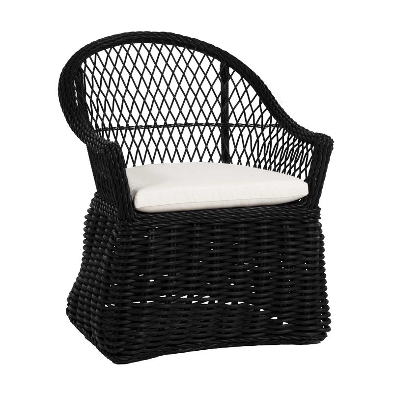Soho Woven N-Dura Resin Wicker Outdoor Arm Chair, No Welt, Linen Navy, Soho #0 Onyx