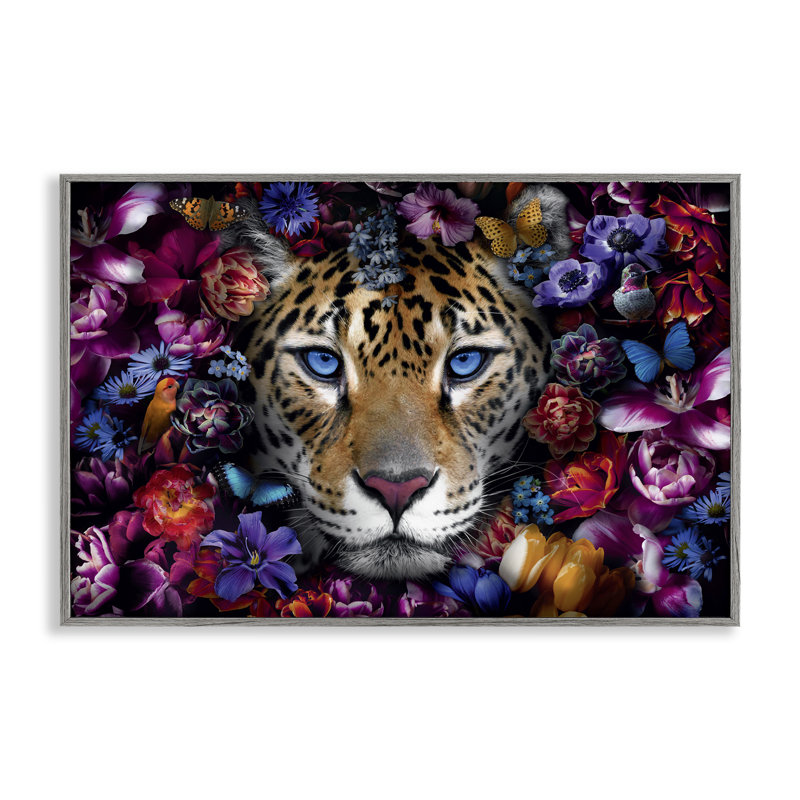 «Piercing Leopard Gaze», art de la giclée encadrée par Reinders, Cadre gris, H 16 po x l 24 po