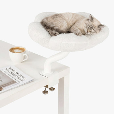 Lit de bureau surélevé pour chat, perchoir de bureau peu encombrant pour chats de compagnie, s'adapte à toutes les tailles de chat, capacité de poids de 50 lb, fleur blanche