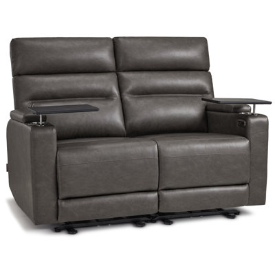 56" Wide Wall Hugger Power Reclining Loveseat with USB & Type C for Small Spaces, RV Loveseat Sofa with 360° Swivel Tray Table