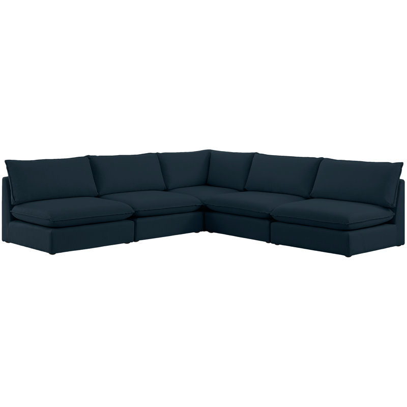 Tupman Upholstered L-Shaped Sectional Reversible, Navy Linen Textured Fabric