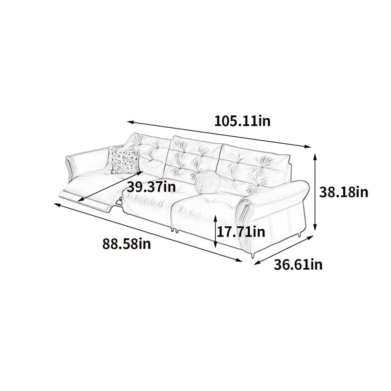 Canapé électrique haut de gamme tendance, H 38,18 po x l 105,11 po x P 36,61 po, 3