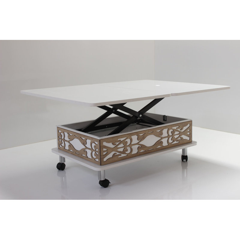 Table basse polyvalente blanche avec dimensions ajustables, 35,4 po x 15,7 po x 23,6 po | Panneau de particules 100% mélaminé, pieds en métal (6,7 po) | Design moderne, parfait pour le salon et les espaces contemporains, comprend des pieds de roue