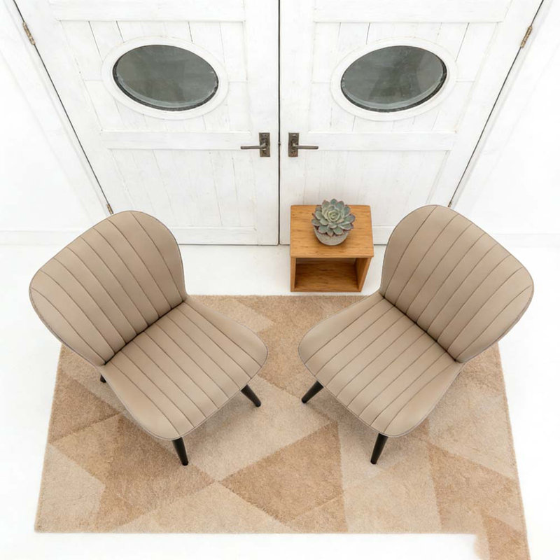 Chaises de salle à manger modernes en similicuir avec coussins épais, pieds en métal, 2, Crème