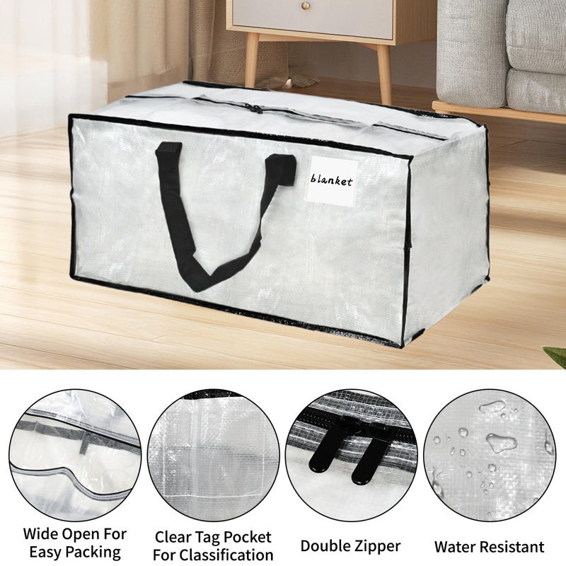 Extra Large Moving Bags With Backpack Straps, Carrying Handles & Zippers, Heavy Duty Clear Storage Packacking Totes For Space Saving, Alternative To Moving Boxes For Clothing Blankets,(Clear/8 PCS)