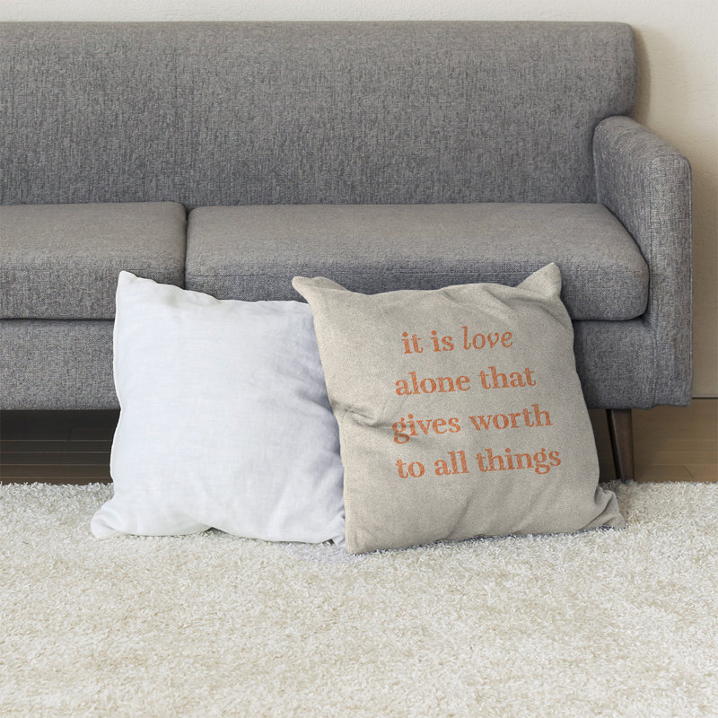 Coussin de sol amour inspirant, H 28 po x l 28 po, Blanc / Orange