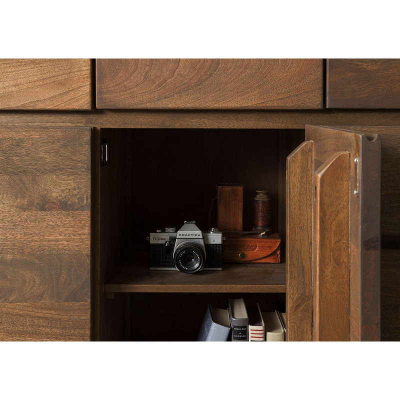 PURE MANGO 166cm Wide 3 Drawer Solid Wood Highboard, Brown