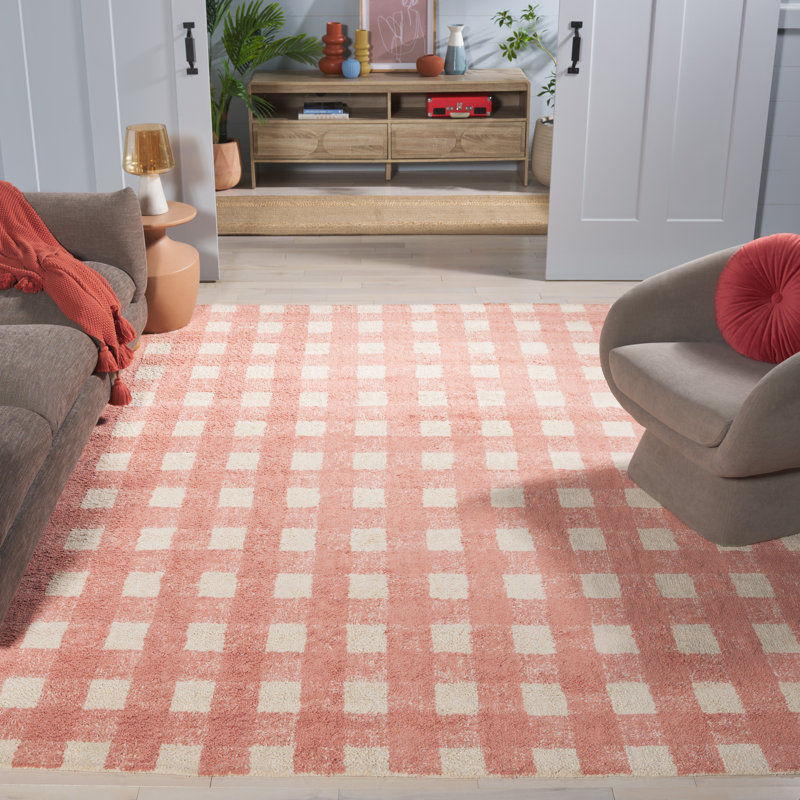 Tapis rose / beige en coton tissé à plat à la main Haddam, Rectangle 8 pi x 10 pi