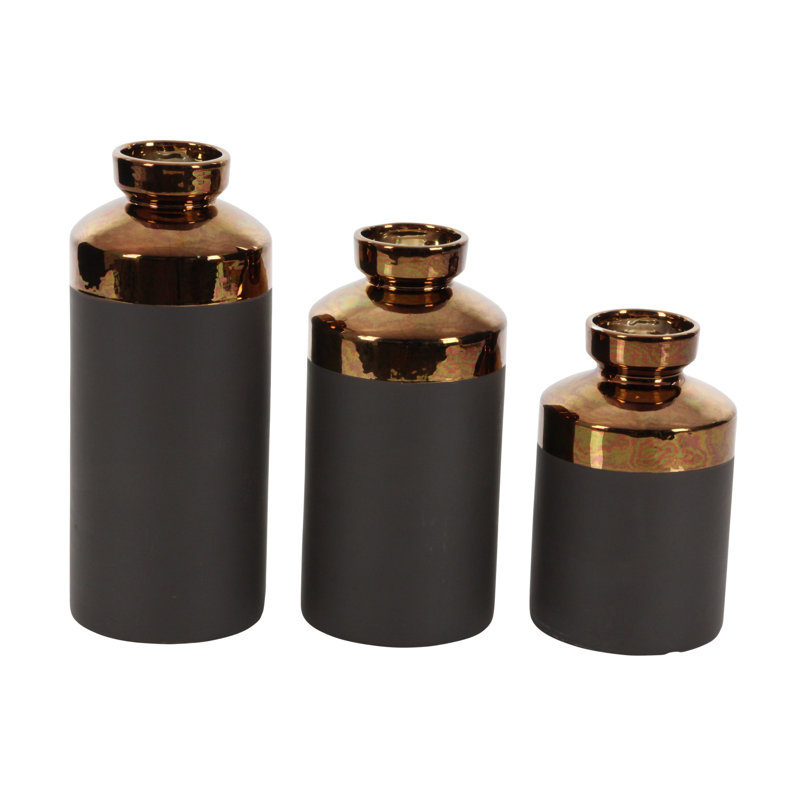 Ceramic Decorative Vase with Copper Like Tops Set, Brown
