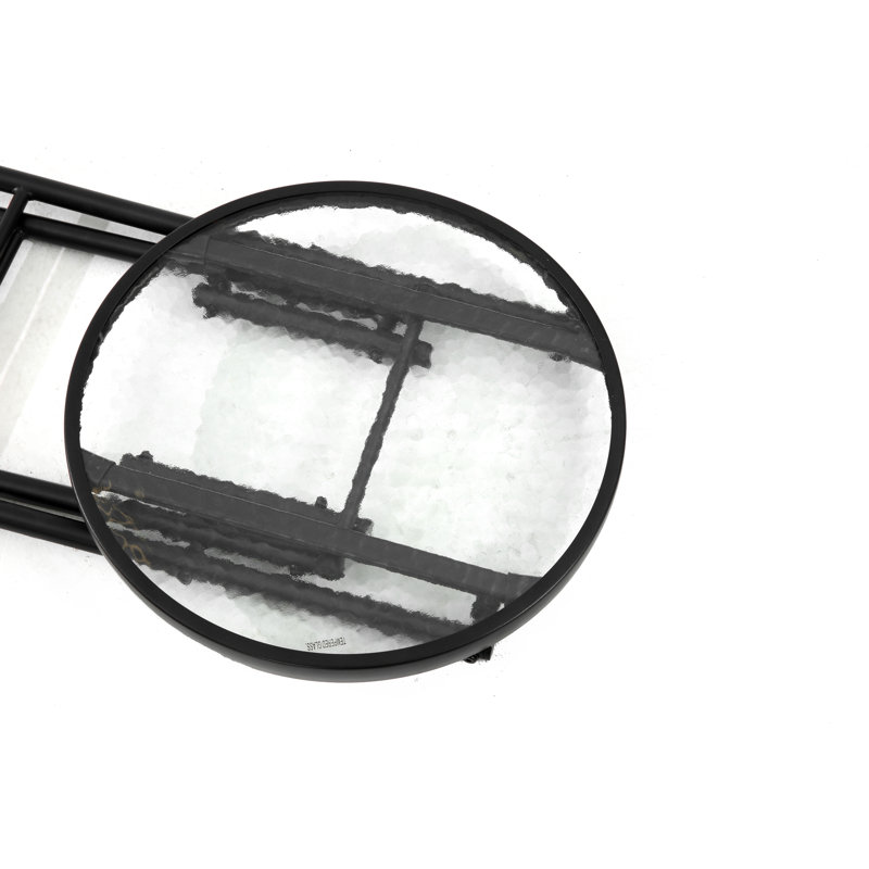 Folding Patio Side Table with Tempered Glass Tabletop