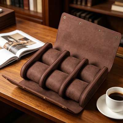 Full Grain Leather Watch Roll Travel Case for Men Vintage 6Slot Watch Storage Organizer with Removable Pillows Home and Travel Watch Box Full Grain Leather Watch Roll Travel Case for Men Vintage 6Slot Watch Storage Organizer with Removable Pillows Home and Travel Watch Box