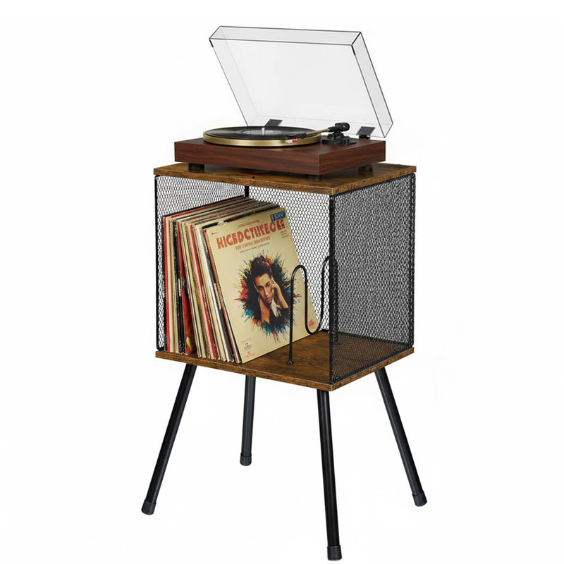Vinyl Record Player Stand With Storage