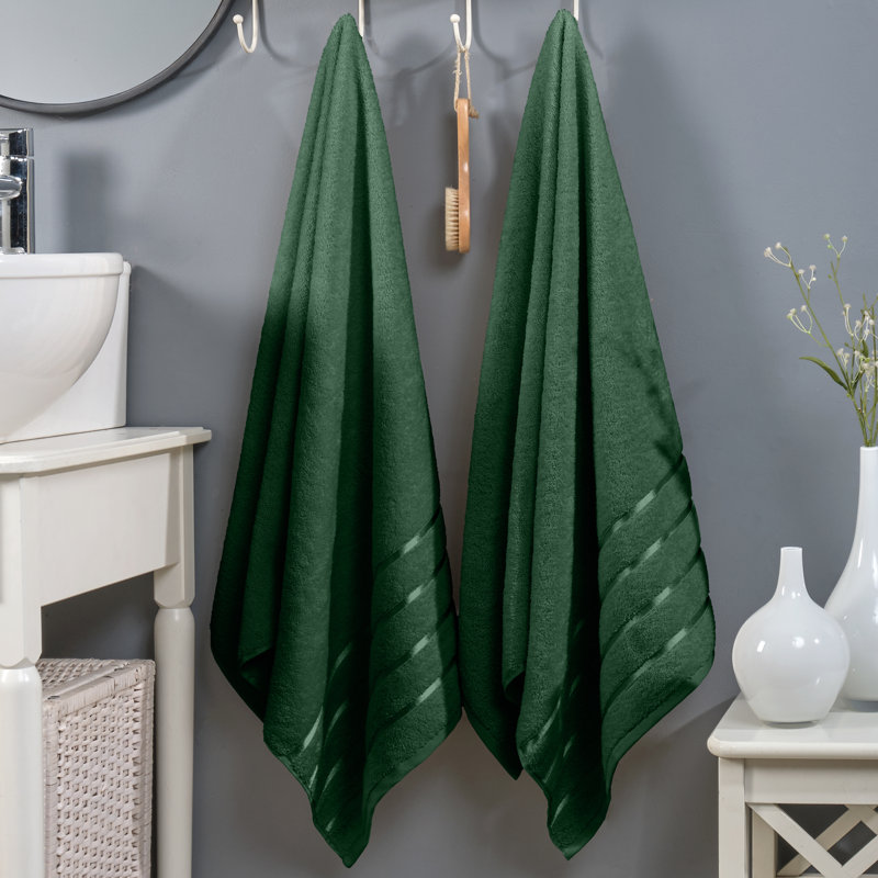 Elegant Comfort 100% Turkish Cotton 4 Lines Viscose Stripe Luxury 2 Pack Bath Towel Set 27 X 54 Inch - Super Soft And Highly Absorbent Premium Hotel Spa Quality Towels For Bathroom Use