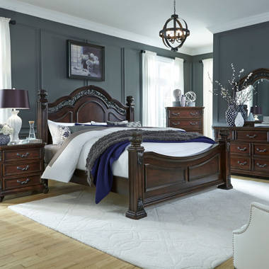 Nfl 1st & Goal 5 Pc Brown Cherry Dark Wood Full Bedroom Set