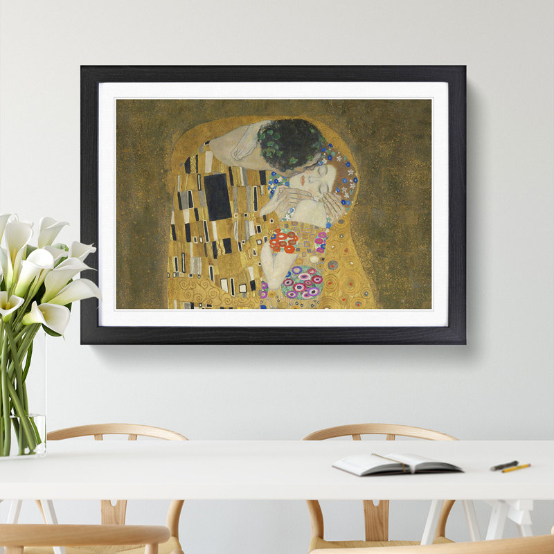 The Kiss Vol.4 by Gustav Klimt - Picture Frame Painting, 48cm H x 65cm W x 2cm D, Black