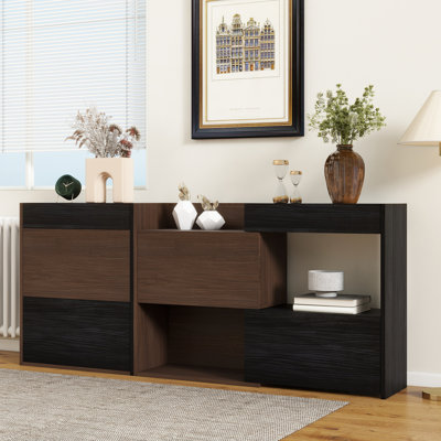 Set of 2, 32.5''-58.8'' Extendable & Rotating Cabinet with 1 Drawer, 90-Degree Corner Cabinet, Multifuctional Storage Combination Cabinet for Living Room, Hallway, Entryway, Black & Walnut