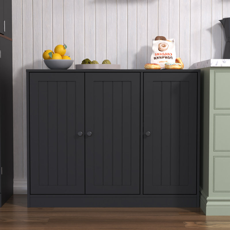 Buffet Cabinet With 3 Door, Kitchen Storage Cabinet With Adjustable Shelf, Coffee Bar Accent Cabinets For Living Room, Entryway, Black