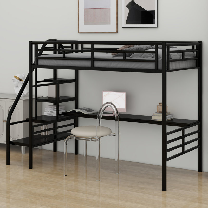 Structure de lit mezzanine en métal avec bureau