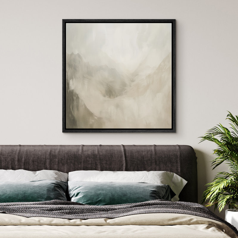 «Neutral Abstract Mountain Landscape», reproduction d'art sur toile encadrée - œuvre d'art minimaliste d'inspiration naturelle pour les intérieurs modernes et scandinaves