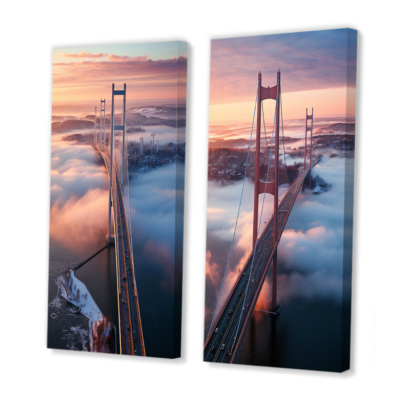 «Blue and Pink Bridge Sunset Views I», ensemble de 2 reproductions d'art mural, H 28 po x l 25 po, Toile tendue
