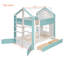 Lit superposé double avec tiroirs et tablettes de rangement, lit superposé en bois avec bande lumineuse, blanc et bleu-177336905