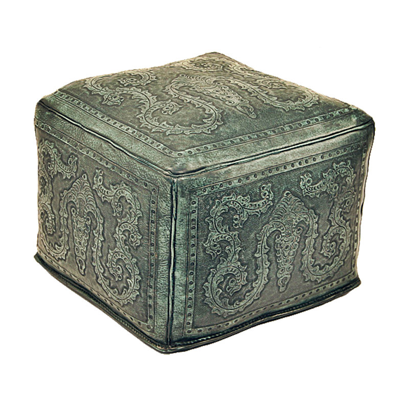 Navarette Upholstered Pouf, Turquoise Genuine Leather