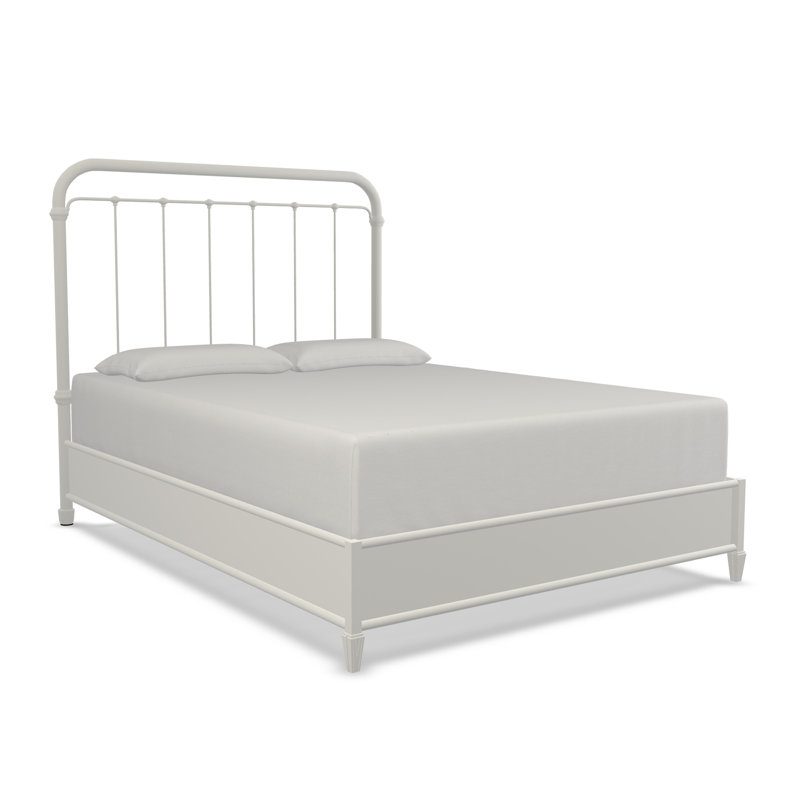 Tête de lit Lucia avec bordure en métal et lattes en bois plateforme, Grand, Blanc mat