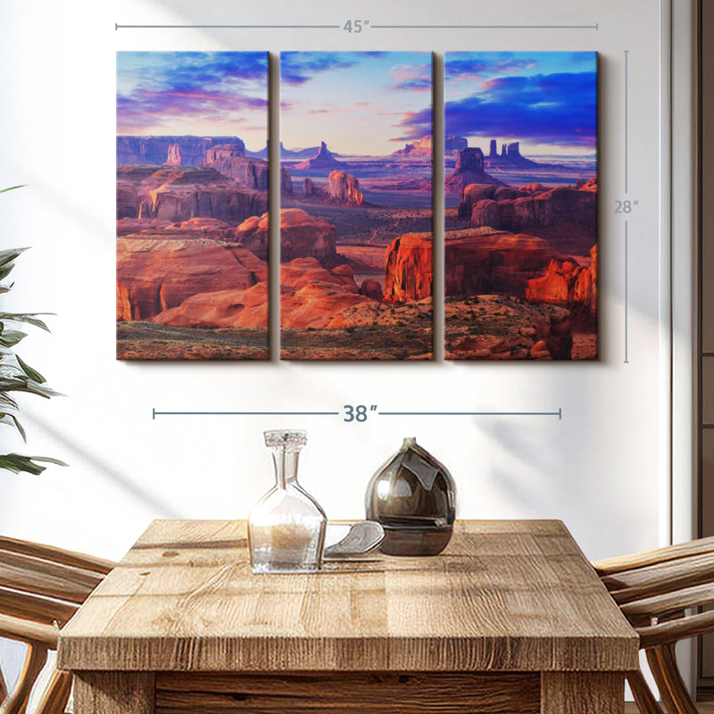 «Hunts Mesa Monument Valley Sunset», reproduction sur toile, H 28 po x l 45 po x P 1,25 po