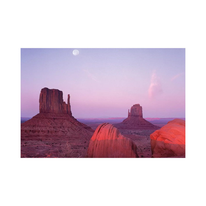 East And West Mittens, Buttes At Sunrise With Full Moon by Tim Fitzharris - Wrapped Canvas Print