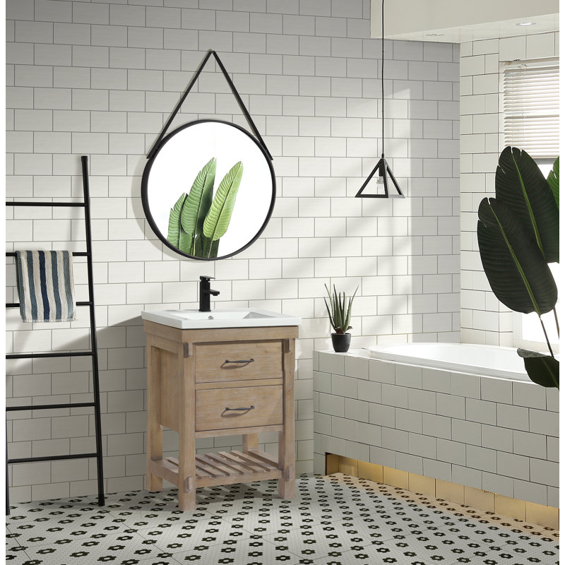 Marina Weathered Fir 24" Single Bathroom Vanity with Ceramic Top