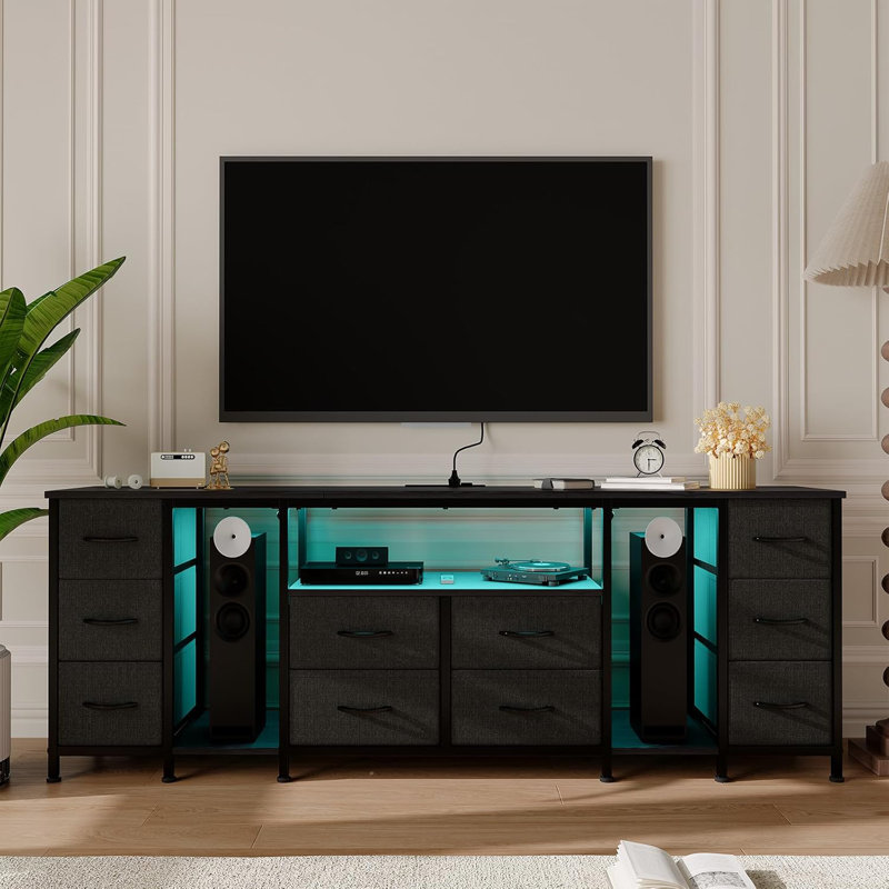 10-Drawer TV Stand with Fabric Drawers, Power Outlets, and Open Shelves, Entertainment Console for TVs up to 75"