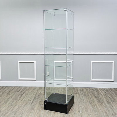 18.1X18.1X72.5" Glass Showcase Display Tower Cabinet 5-Tier Shelf Floor Stand