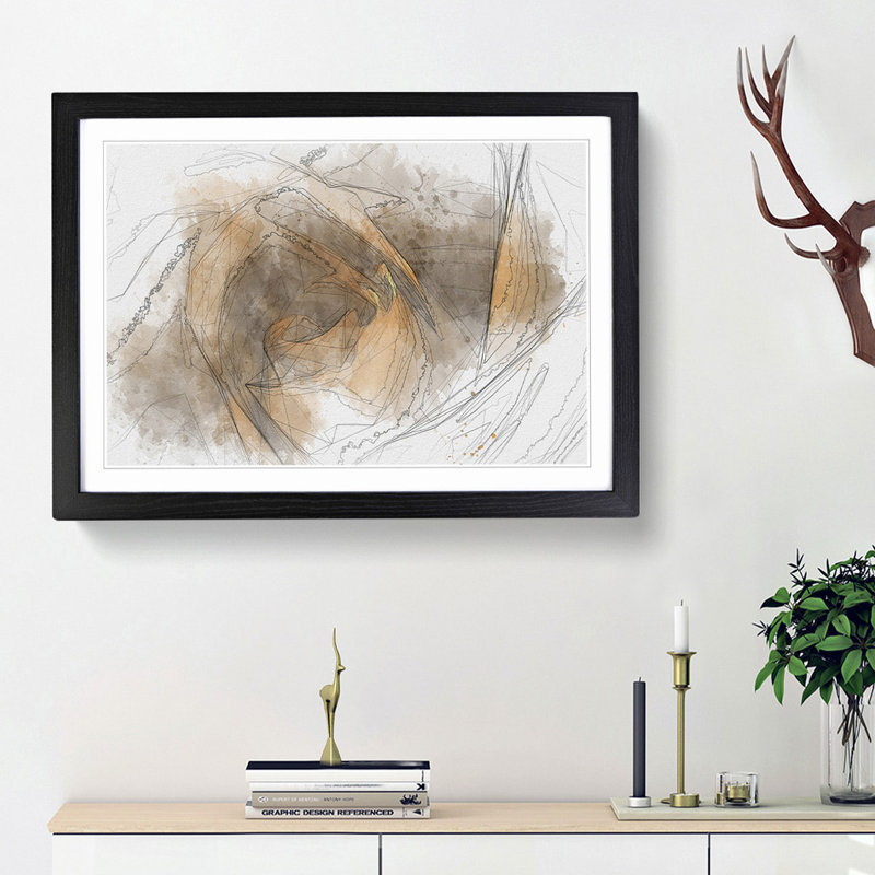 Orange Rose Flower in Abstract - Picture Frame Graphic Art Print, 62cm H x 87cm W x 2cm D, Black Framed