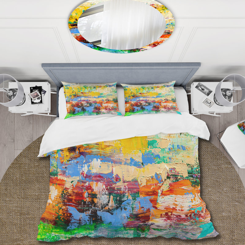 «Abstract Art» multicolore, texture vive I - ensemble de housse de couette moderne - microfibre de polyester