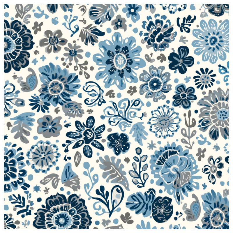 Tapis de bain à motif floral bleu gris, 24 po L x 17 po L