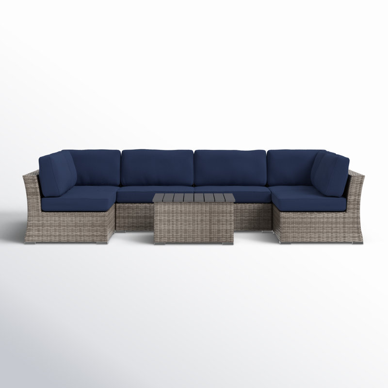 Aishah Wicker Fully Assembled 4 - Person Seating Group with Sunbrella Cushions, Sunbrella Navy Blue
