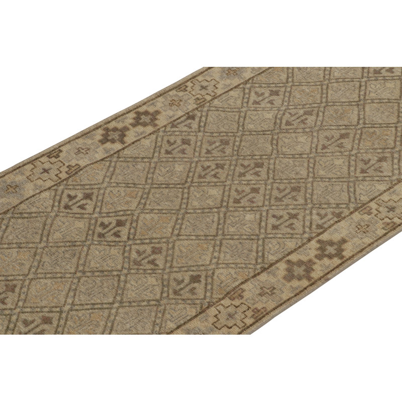 Distressed Homage Hand Knotted Wool Geometric Area Rug, Runner 3' x 14'
