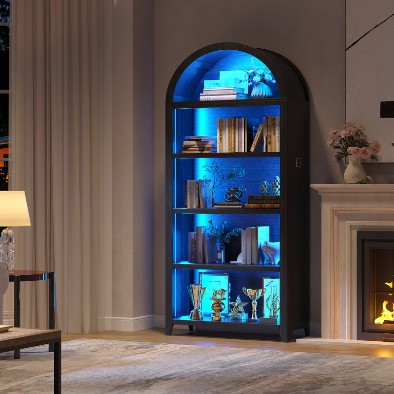 29.5" Wide - 5-Shelf Arched Storage Cabinet With Tri-Color Sensor Light, Matte Black