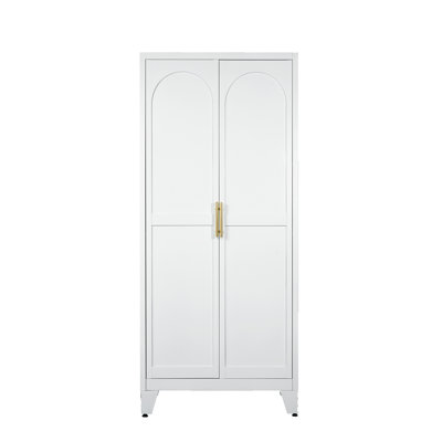 71" Steel Storage Cabinet With 2 Shapely Doors And Adjustable Shelves, Multi-Functional Storage For Bedroom, Living Room, And Kitchen