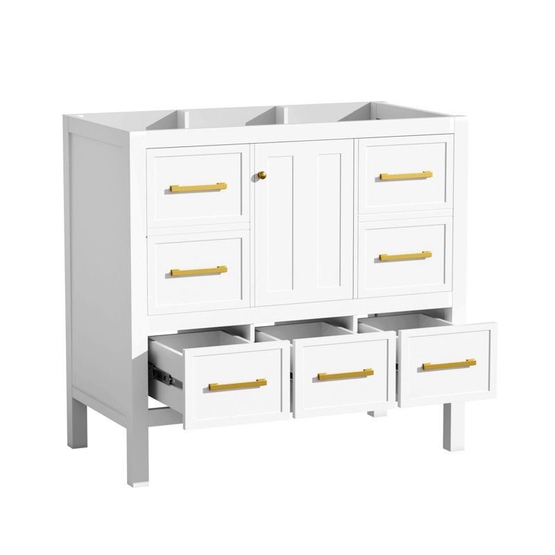 Armoire de rangement de salle de bain à cadre en bois, armoire autoportante avec tiroirs et portes à fermeture douce, rangement de salle de bain pour la maison