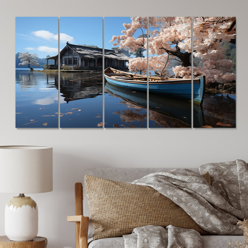 «Lakehouse Lakeside Tranquility on Canvas», reproduction de 5 pièces