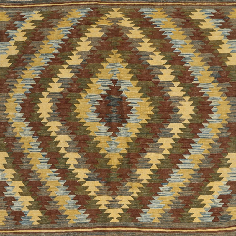 Tapis contemporaine brun/crème/gris, Carré 7 pi