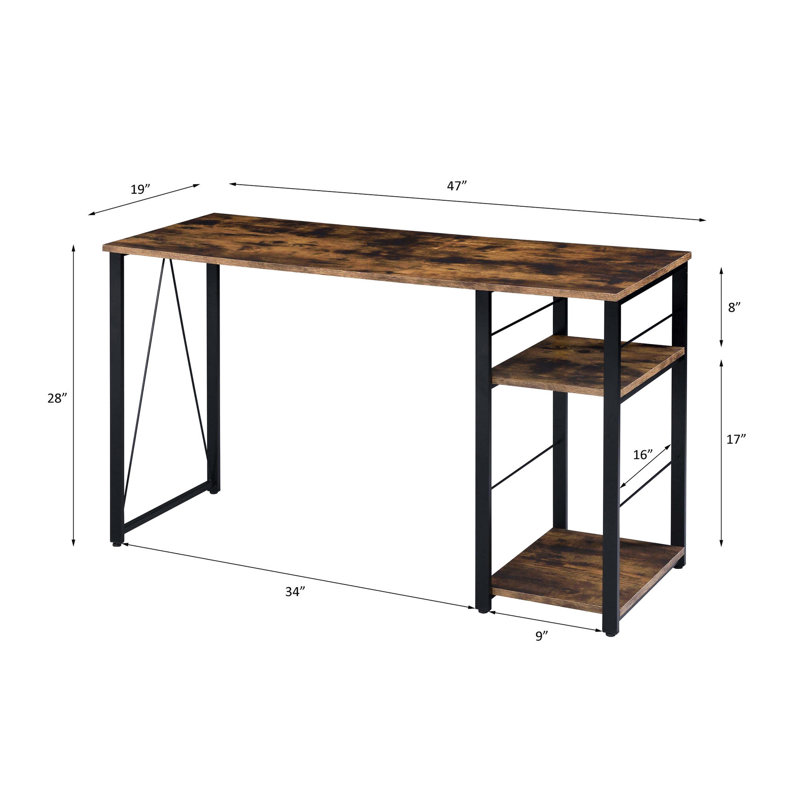 Bureau avec tablette à 2 niveaux et base ouverte en métal, Chêne