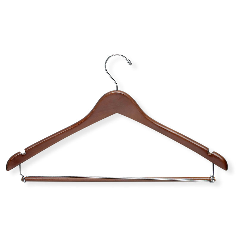 Cherry Wood Non-Slip Suit Hangers with Detachable Bar, 6-Pack